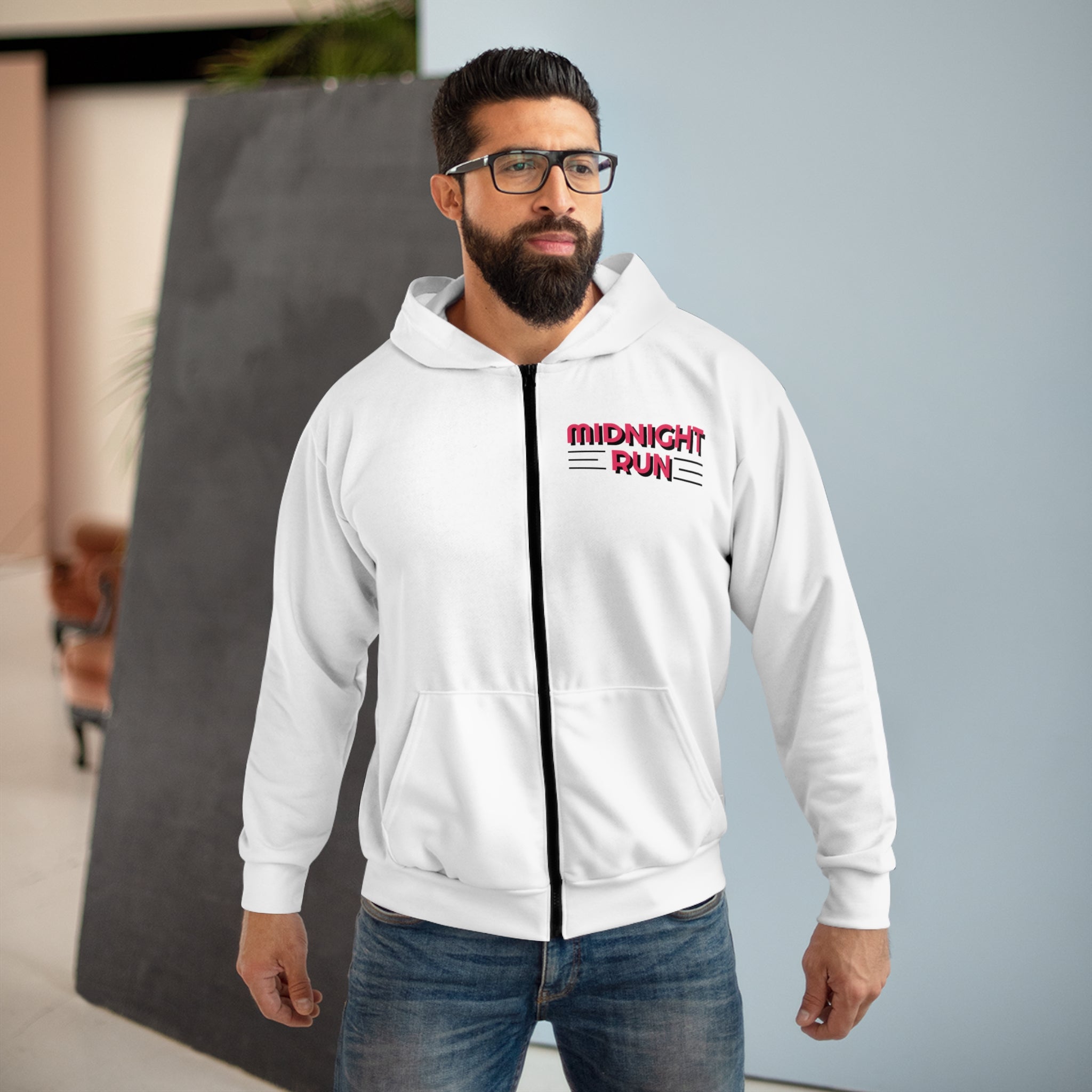 Copy of Midnight Run /Best Friends Unisex Zip Hoodie - Fun Cartoon Design On The Back For Friendship Celebrations