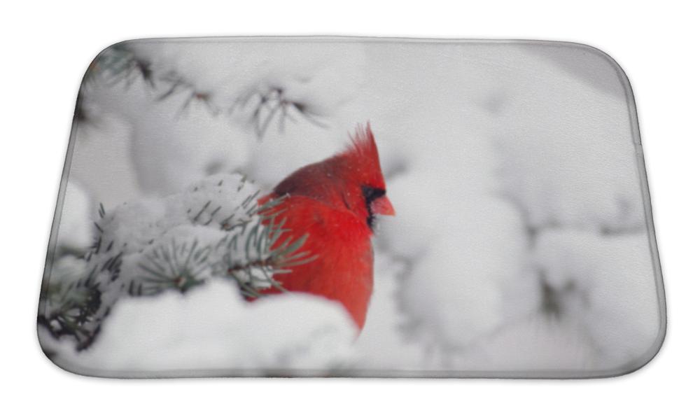 Custom Bathroom Mat- Northern Cardinal Perched In A Tree Design