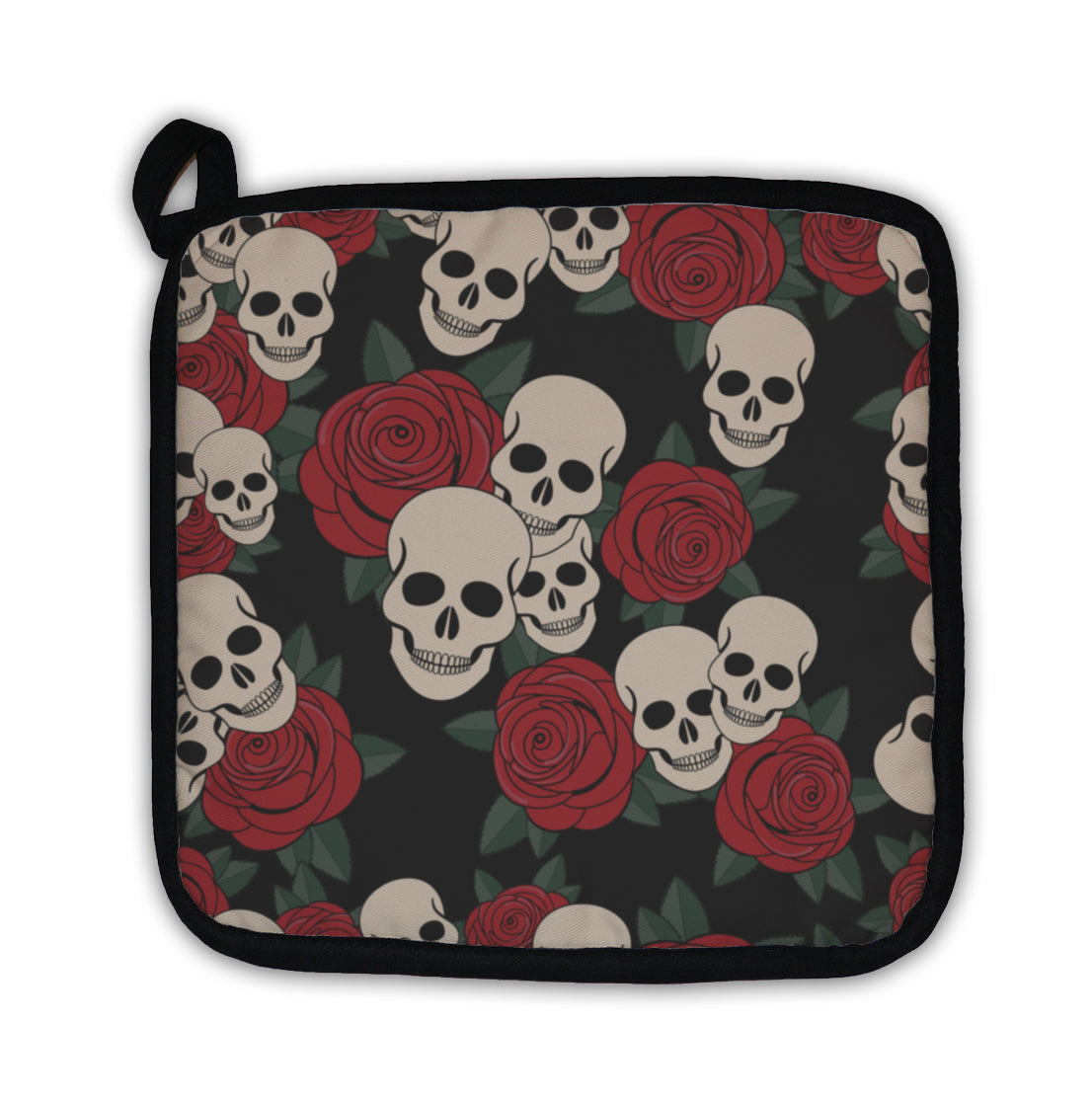 Potholder, Skulls And Roses Colorful Day Of The Dead Card