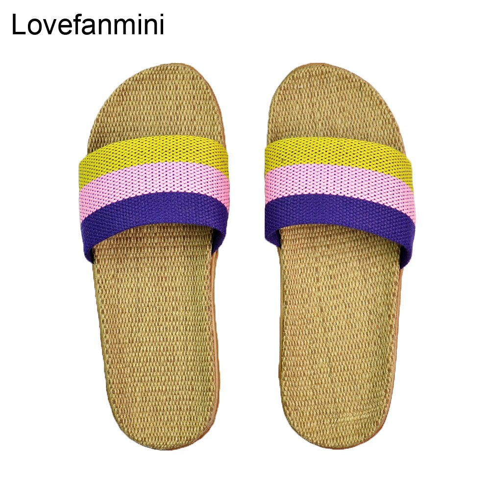Natural linen slippers summer home indoor sandals men's women's unisex spring and autumn couples landing guests flax Non-slip