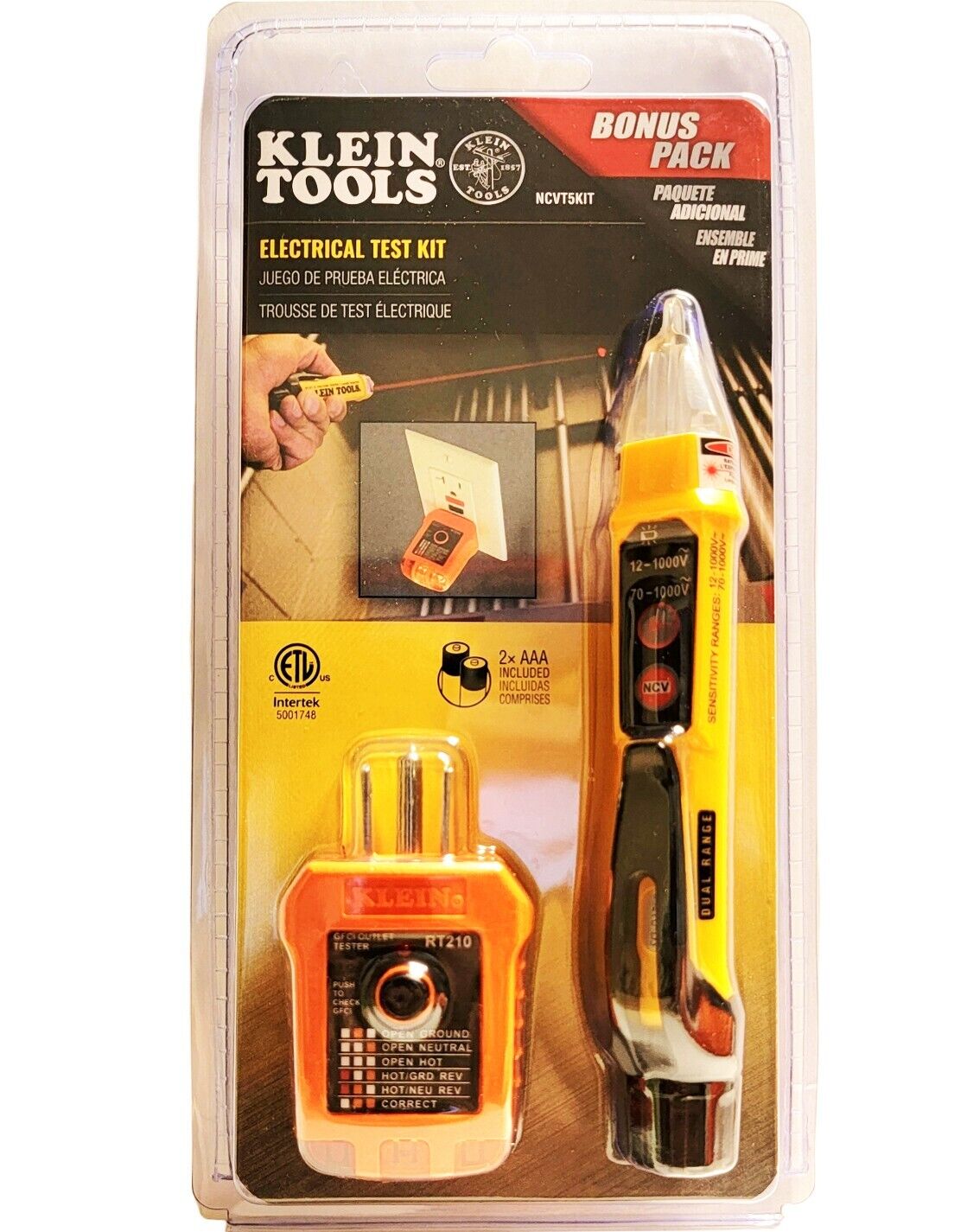 Dual Range NCVT and GFCI Receptacle Tester Electrical Test Kit NCVT5KIT