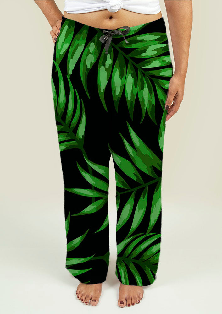 Ladies Pajama Pants with Tropical Leaves