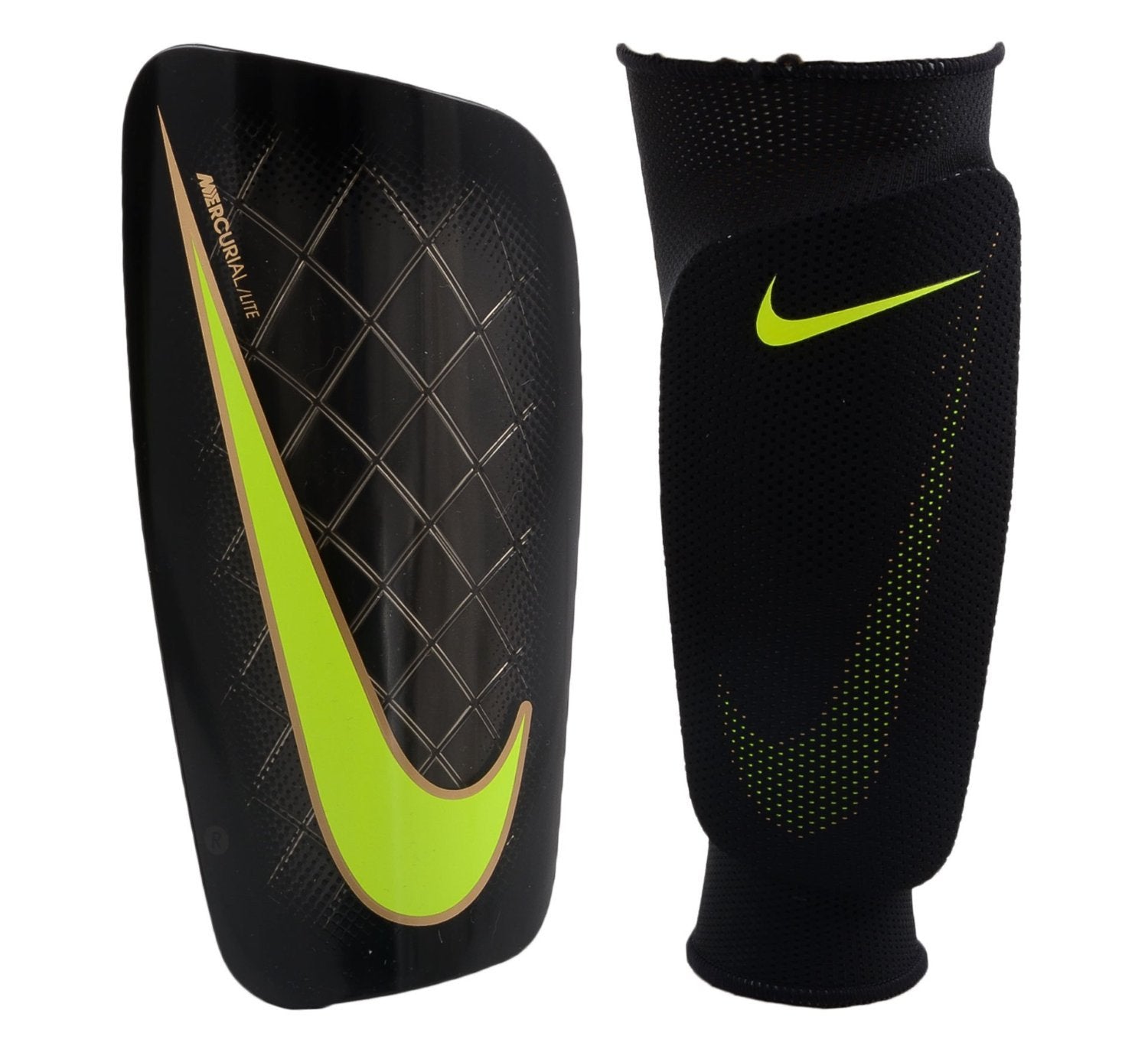 NIKE Mercurial Lite Adult  Soccer Shin Guards (Black/Yellow, X-Large