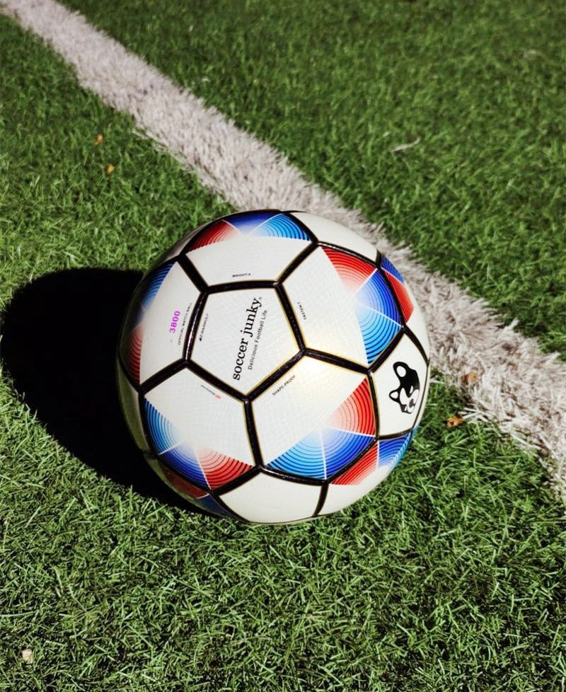 SoccerJunky Dog's Head Football size 5 Bulldog Red Blue Lines Hot Paste PU Match Traiing Soccer Ball CP18090C1