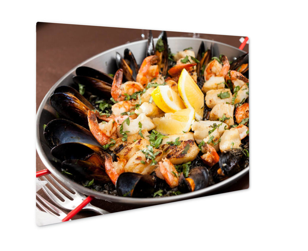 Metal Panel Print, Barcelonseafood Paellin Fry Pan