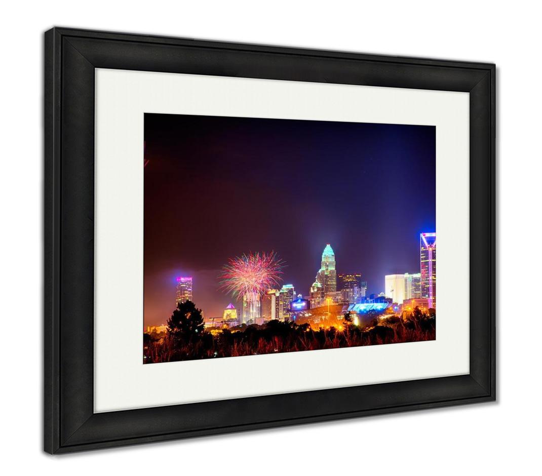 Framed Print, 4th Of July Fireworks Skyshow Charlotte Nc