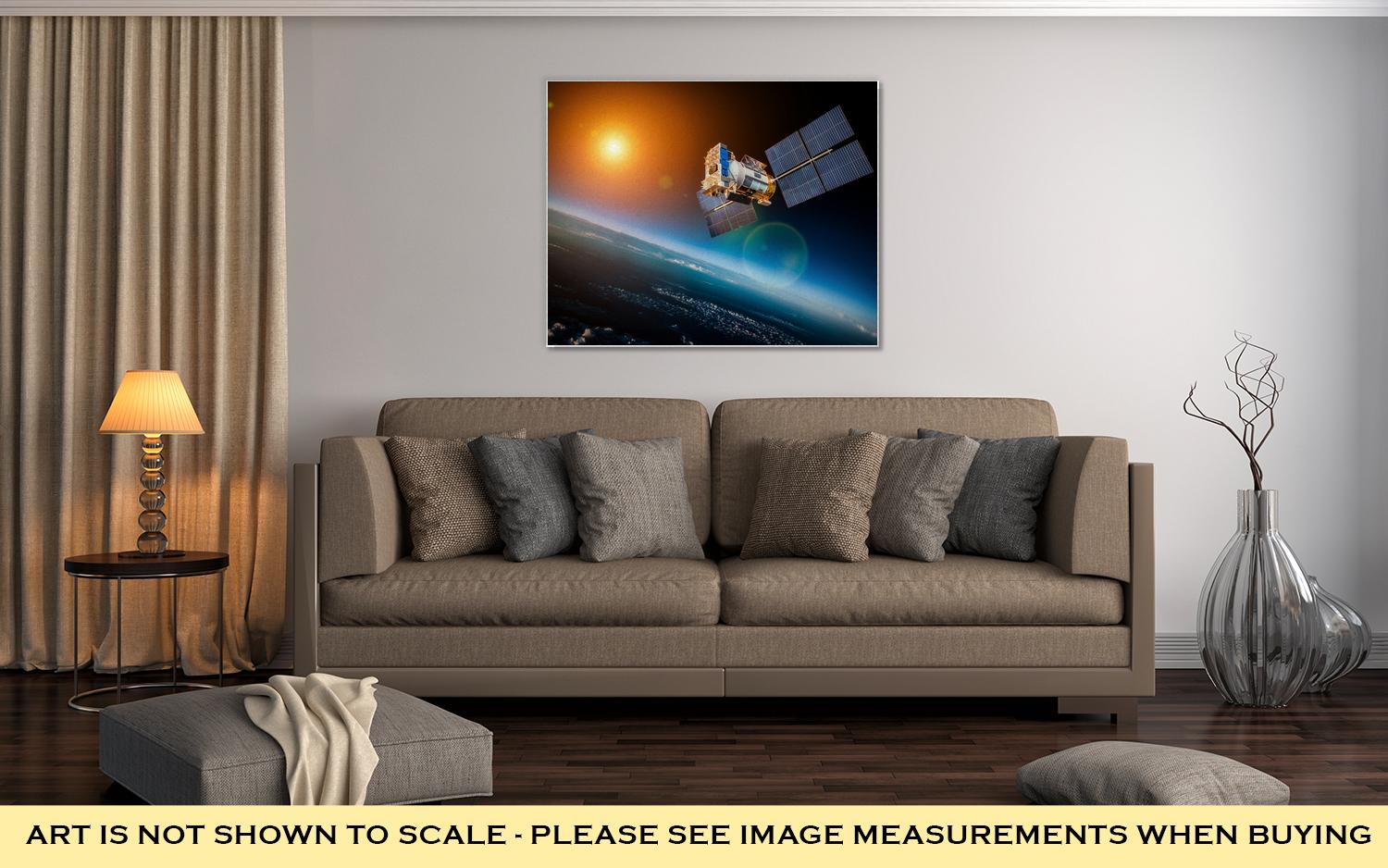 Gallery Wrapped Canvas, Space Satellite Orbiting The Earth On A Star Sun Elements Of This Image