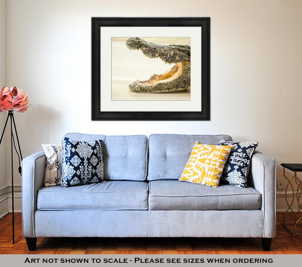 Framed Print, Dangerous Crocodile Open Mouth In Farm In Phuket Thailand Alligator In Wildlife