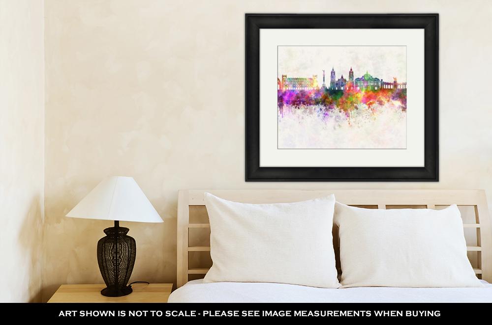 Framed Print, Mexico City V2 Skyline In Watercolor