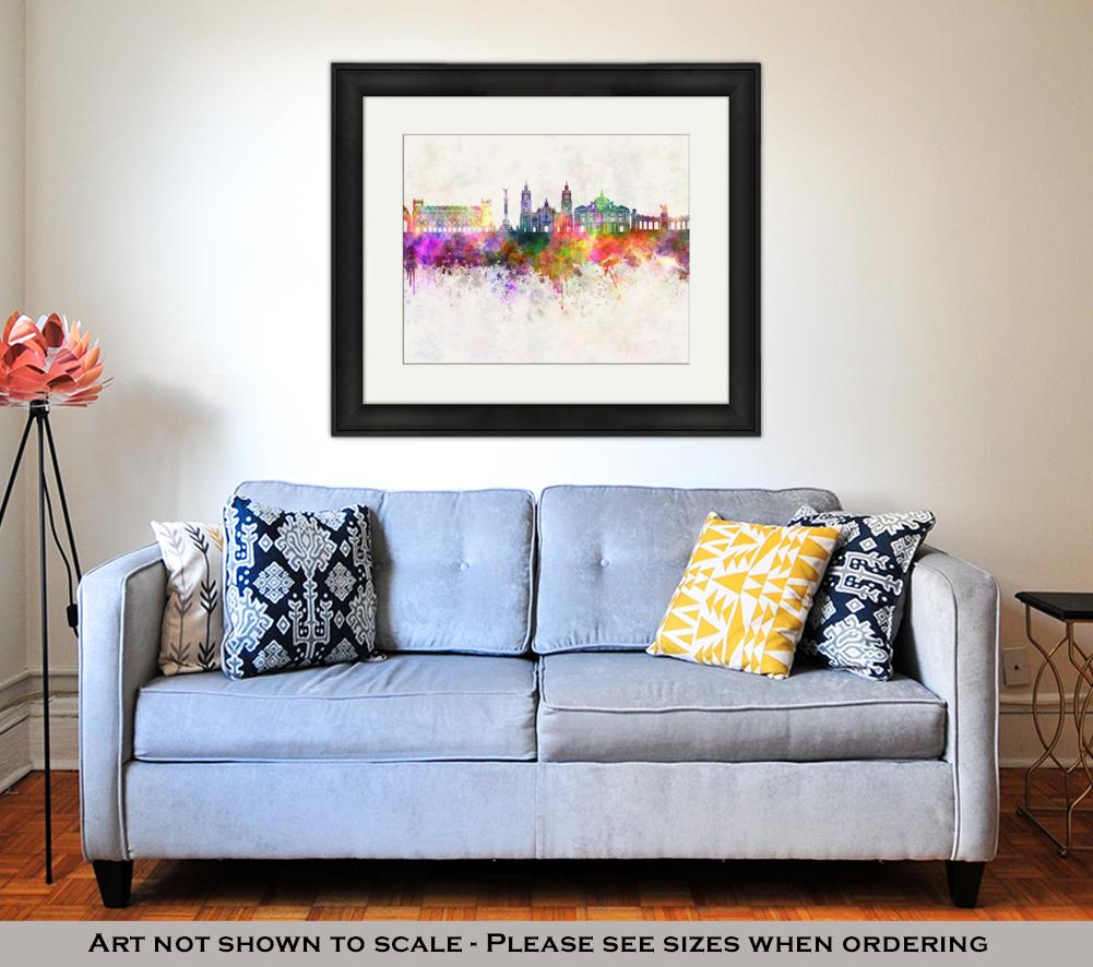 Framed Print, Mexico City V2 Skyline In Watercolor