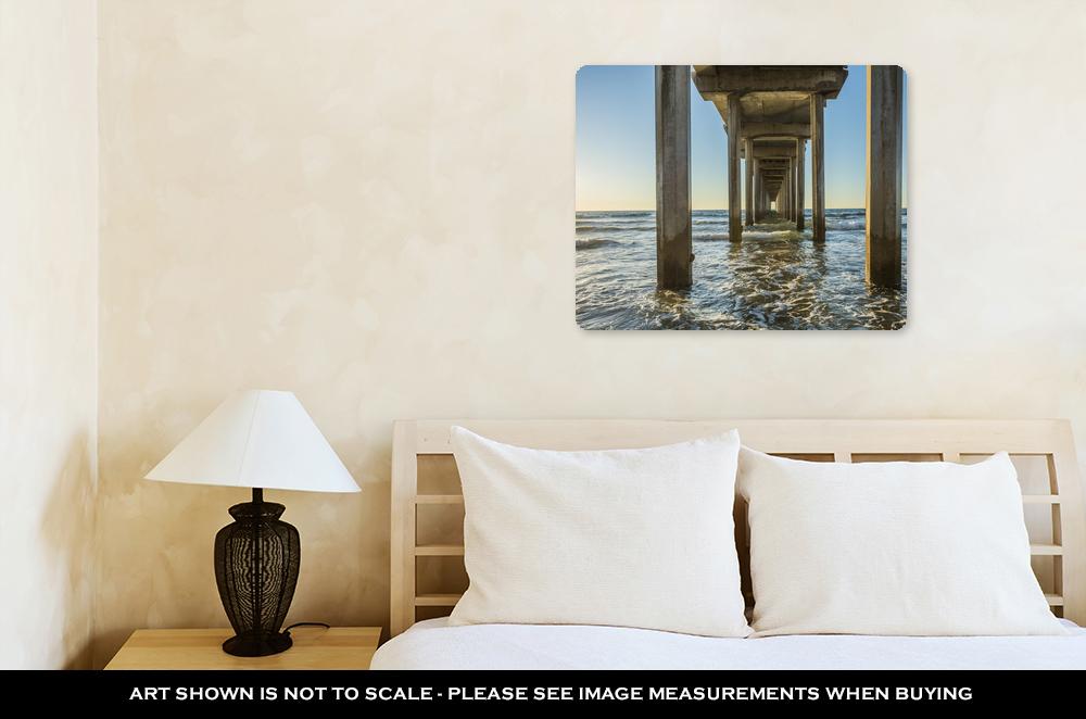 Metal Panel Print, Symmetrical Shot Under Scripps Pier With Waves During Sunset In La Jolla San