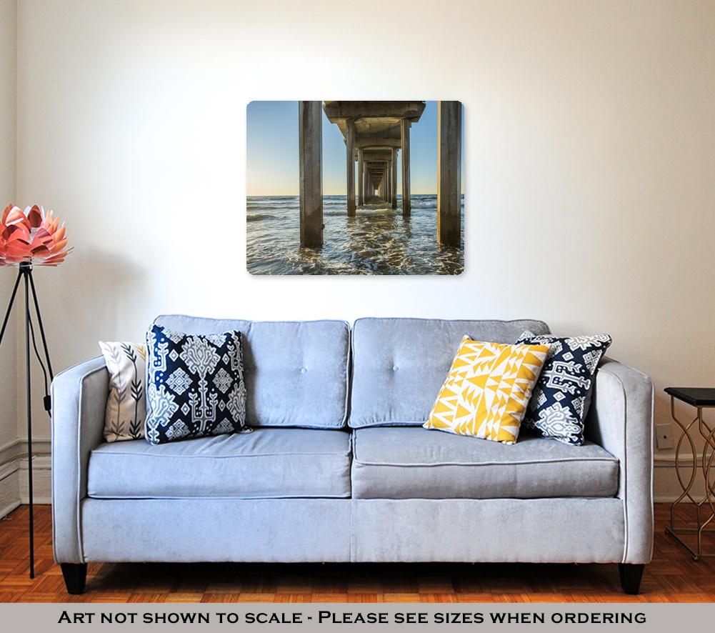Metal Panel Print, Symmetrical Shot Under Scripps Pier With Waves During Sunset In La Jolla San