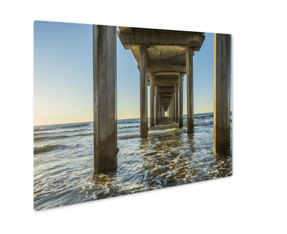 Metal Panel Print, Symmetrical Shot Under Scripps Pier With Waves During Sunset In La Jolla San