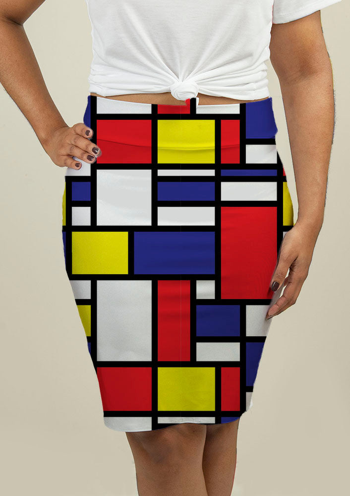Pencil Skirt with Mondrian Design