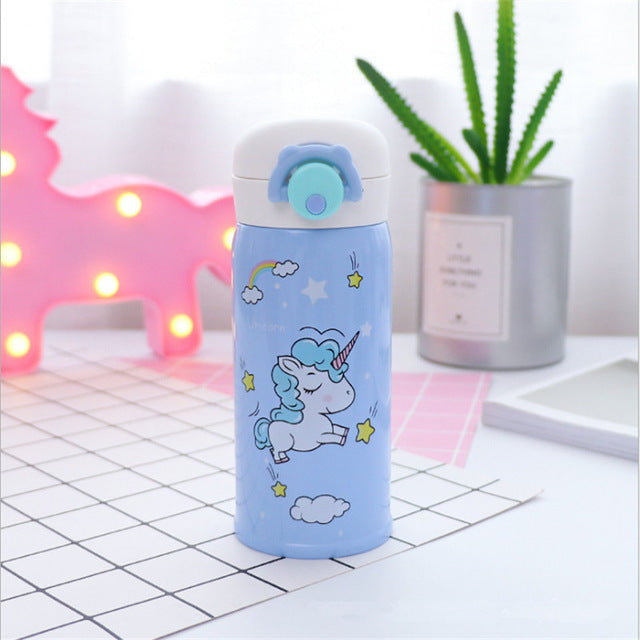 Water Bottles 500ml Capacity Drinking Water Cartoon Unicorn Stainless Steel Vacuum Flasks Water Bottle Kids Gift Kitchen,W