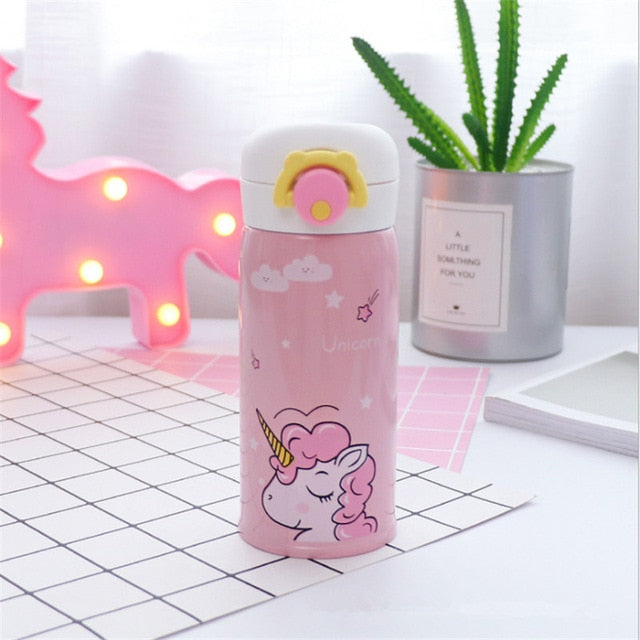 Water Bottles 500ml Capacity Drinking Water Cartoon Unicorn Stainless Steel Vacuum Flasks Water Bottle Kids Gift Kitchen,W