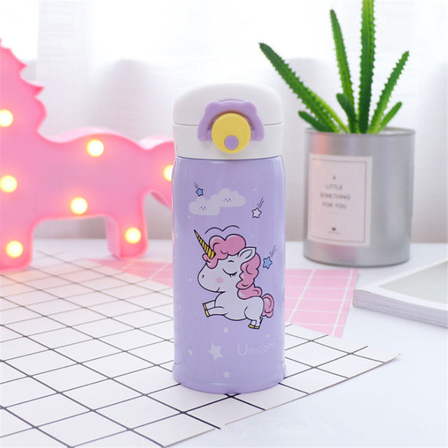 Water Bottles 500ml Capacity Drinking Water Cartoon Unicorn Stainless Steel Vacuum Flasks Water Bottle Kids Gift Kitchen,W