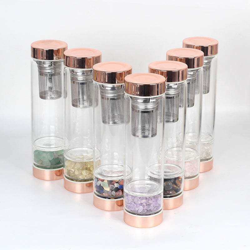 Natural Quartz Crystal Glass Water Bottle