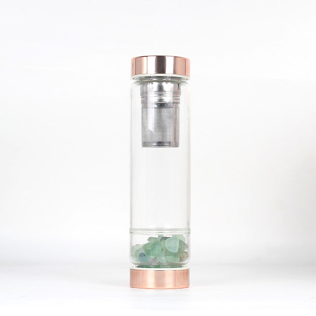 Natural Quartz Crystal Glass Water Bottle