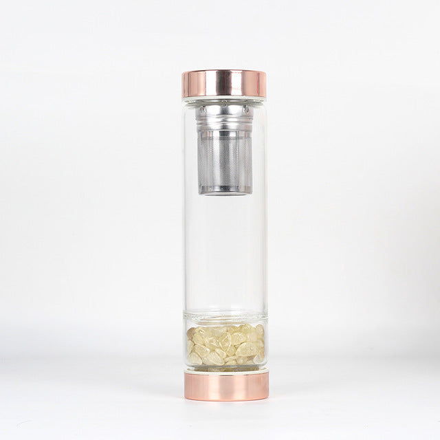 Natural Quartz Crystal Glass Water Bottle