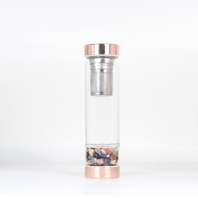 Natural Quartz Crystal Glass Water Bottle
