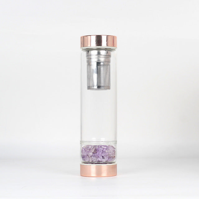 Natural Quartz Crystal Glass Water Bottle