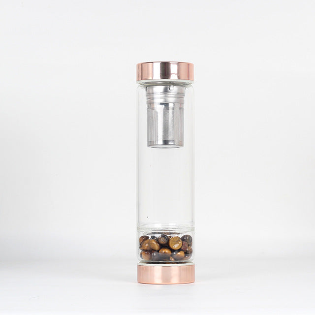 Natural Quartz Crystal Glass Water Bottle