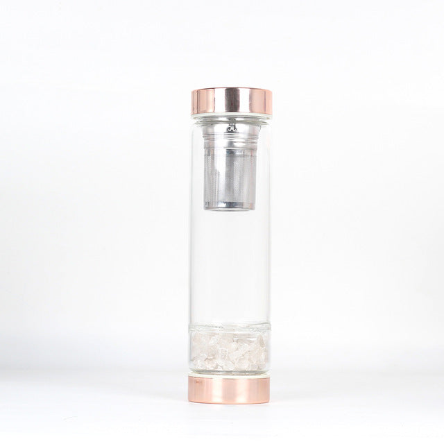 Natural Quartz Crystal Glass Water Bottle