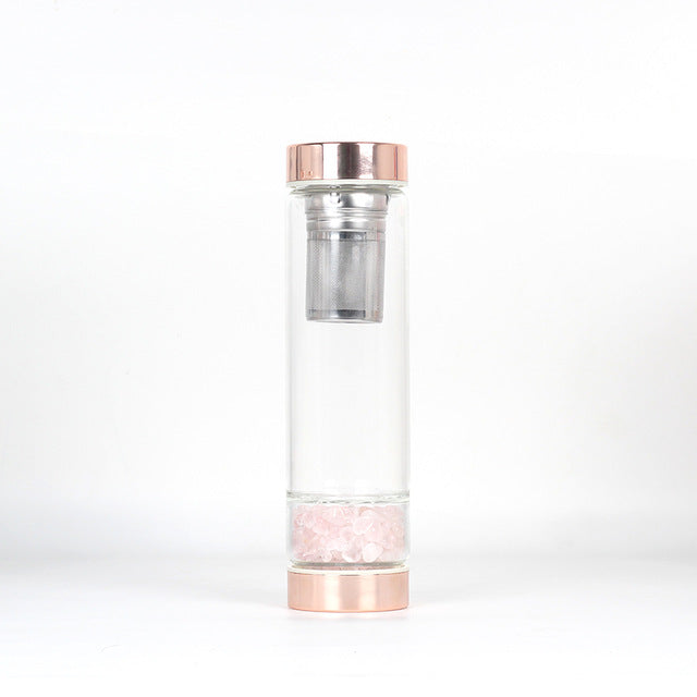 Natural Quartz Crystal Glass Water Bottle
