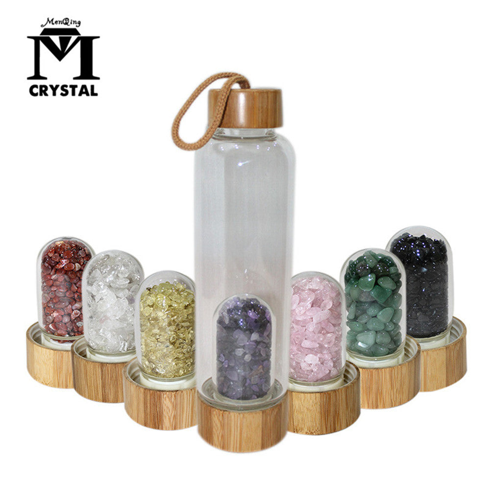 Natural Crystal Quartz Gravel Gemstone Healing Glass Energy Elixir Water Bottle