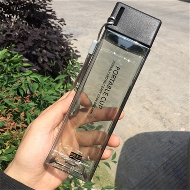 New Square Frosted Plastic Water Bottle, Portable, Transparent, Leak-proof