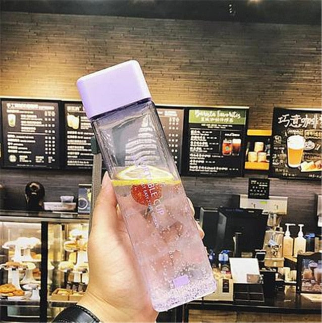 New Square Frosted Plastic Water Bottle, Portable, Transparent, Leak-proof