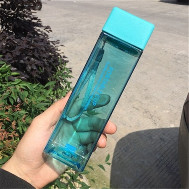New Square Frosted Plastic Water Bottle, Portable, Transparent, Leak-proof
