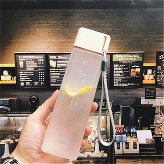 New Square Frosted Plastic Water Bottle, Portable, Transparent, Leak-proof