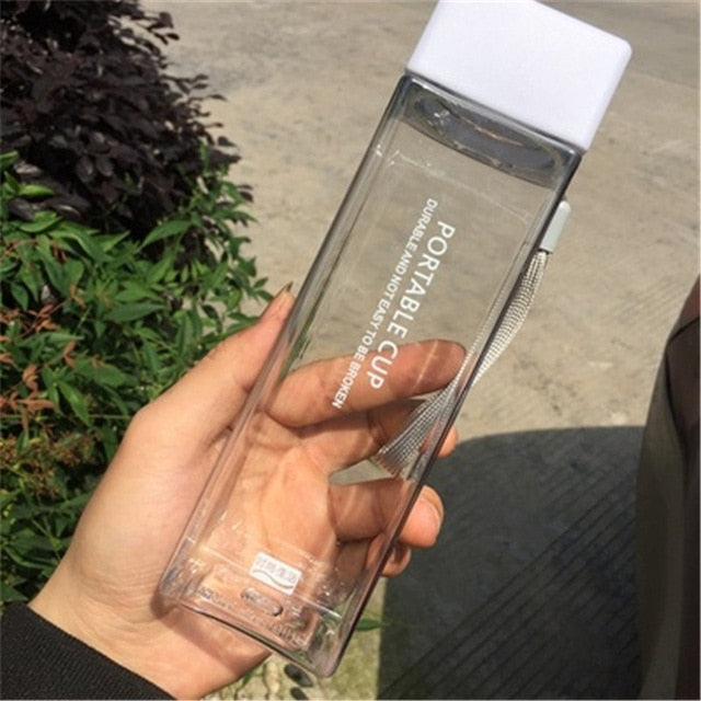 New Square Frosted Plastic Water Bottle, Portable, Transparent, Leak-proof