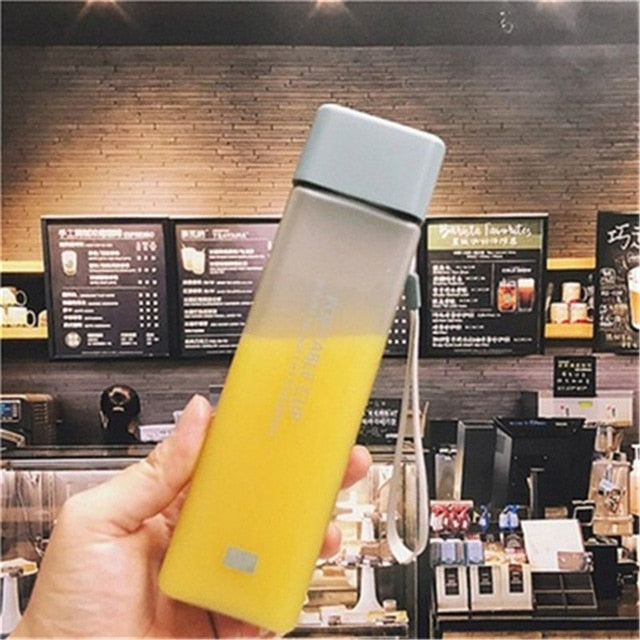 New Square Frosted Plastic Water Bottle, Portable, Transparent, Leak-proof