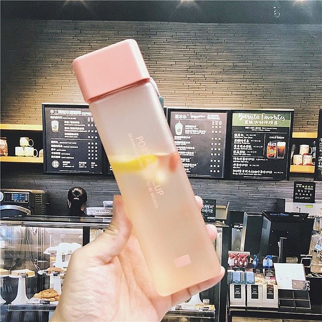 New Square Frosted Plastic Water Bottle, Portable, Transparent, Leak-proof