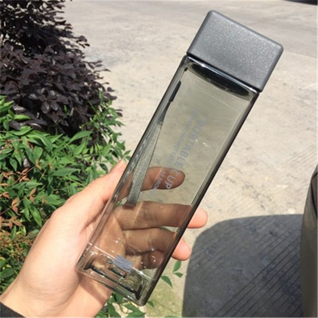 New Square Frosted Plastic Water Bottle, Portable, Transparent, Leak-proof
