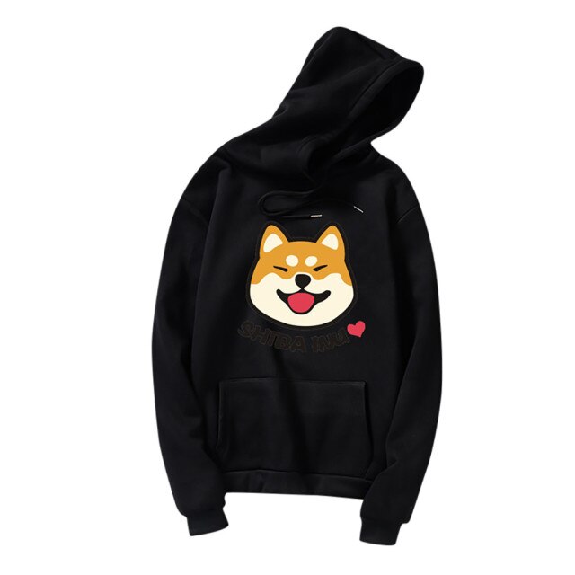 Super cute Shiba Inu print pattern hoodie 2020 kawaii oversized sweatshirt women solid color long-sleeved clothes top
