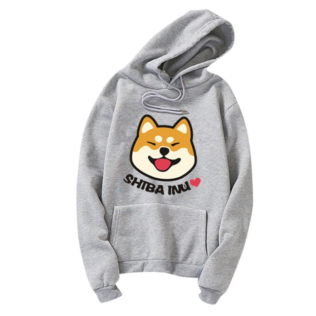 Super cute Shiba Inu print pattern hoodie 2020 kawaii oversized sweatshirt women solid color long-sleeved clothes top