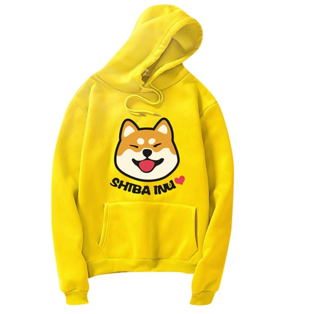 Super cute Shiba Inu print pattern hoodie 2020 kawaii oversized sweatshirt women solid color long-sleeved clothes top