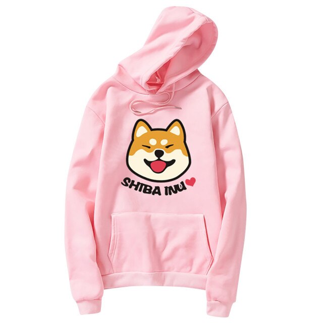 Super cute Shiba Inu print pattern hoodie 2020 kawaii oversized sweatshirt women solid color long-sleeved clothes top