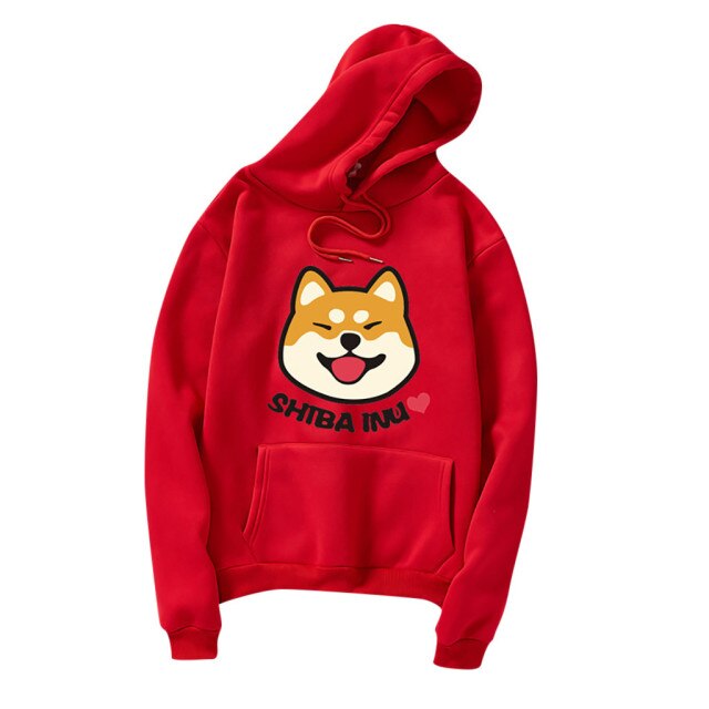 Super cute Shiba Inu print pattern hoodie 2020 kawaii oversized sweatshirt women solid color long-sleeved clothes top
