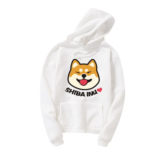 Super cute Shiba Inu print pattern hoodie 2020 kawaii oversized sweatshirt women solid color long-sleeved clothes top