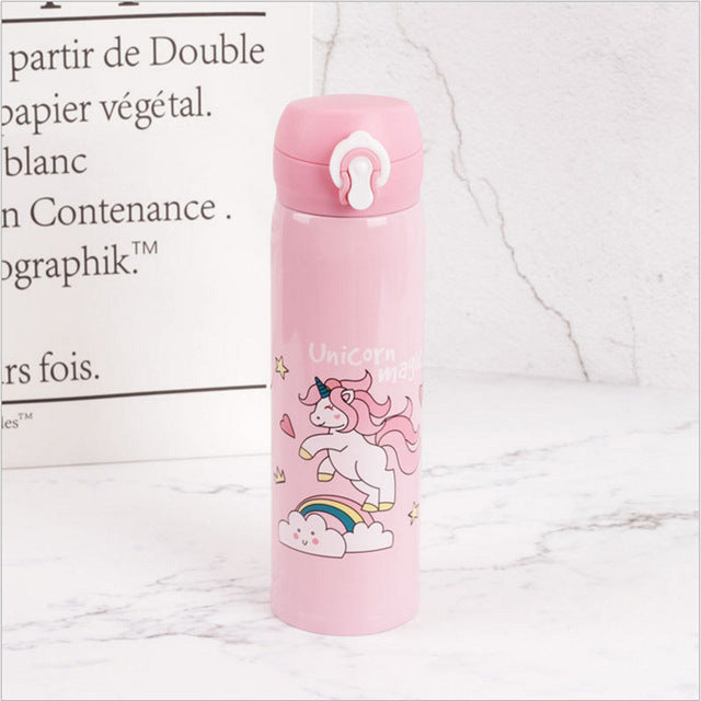 Water Bottles 500ml Capacity Drinking Water Cartoon Unicorn Stainless Steel Vacuum Flasks Water Bottle Kids Gift Kitchen,W
