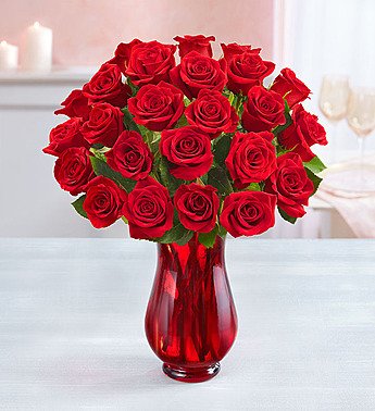 Two Dozen Red Roses with Red Vase