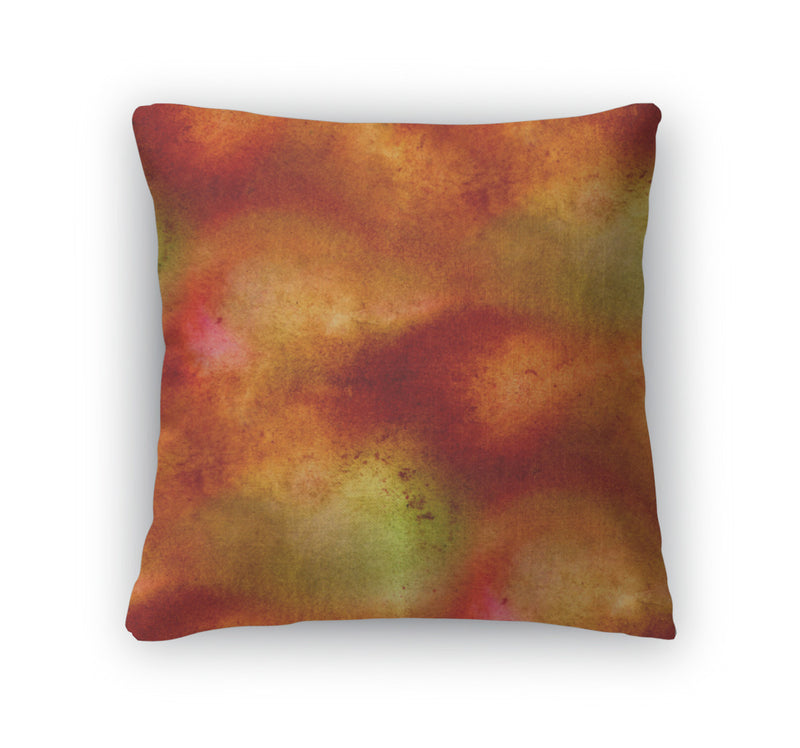 Throw Pillow, Watercolor Isolated Brown Red Orange Spot Abst