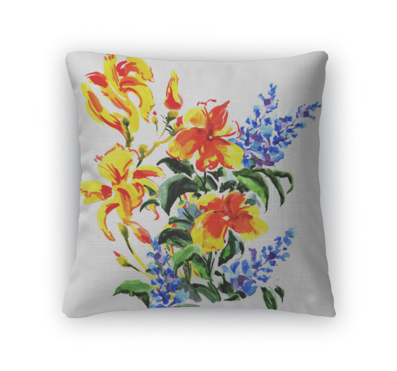 Throw Pillow, Beautiful Bouquet Of Bright Flowers Isolated
