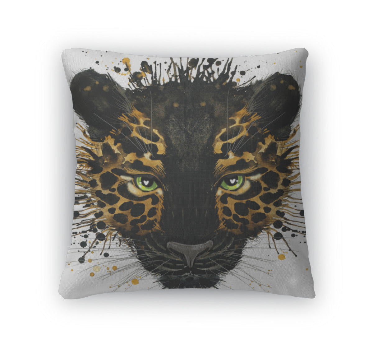 Throw Pillow, Jaguar Illustration With Splash Watercolor D