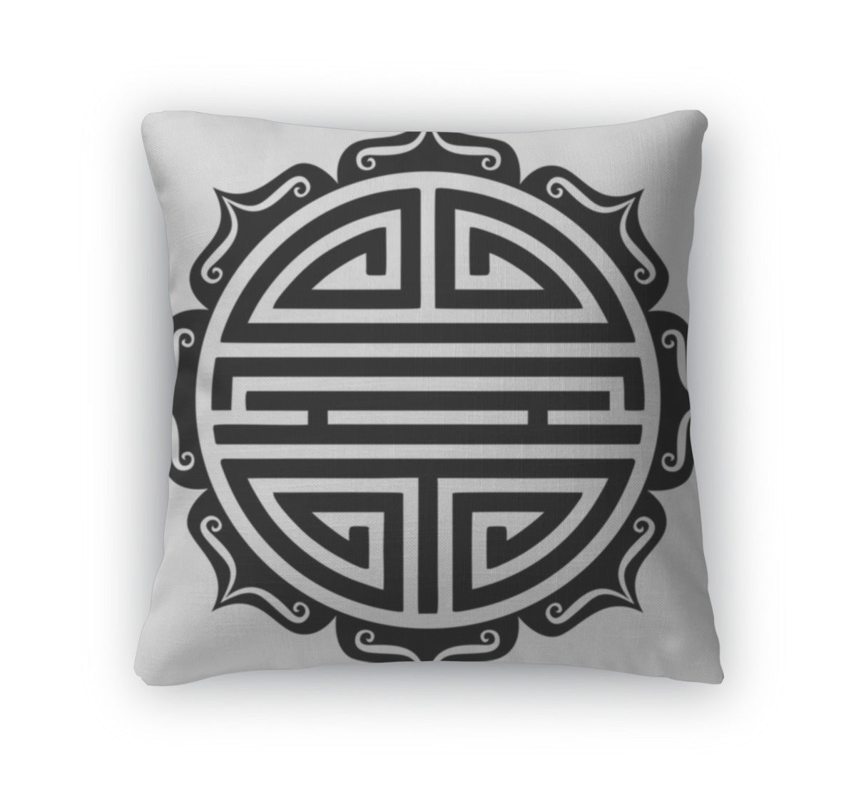Throw Pillow, Shou Symbol Lotus Chinese Good Luck Charm Longevity Good Health
